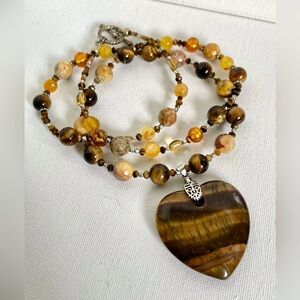 Tiger Eye Heart Pendant Necklace